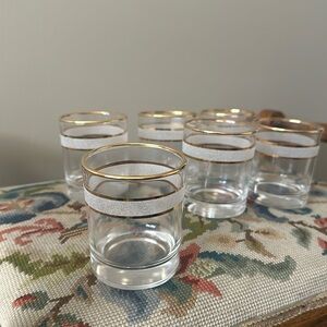 SET OF 6 Vintage MCM -gold rim -pebble frosted -low ball whisky glasses